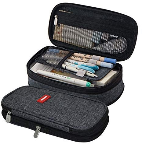Coolzon Federmäppchen, erweiterbar, große Kapazität, für Bleistifte, Schule, Schreibwaren, Organizer, Kosmetiktasche für Mädchen, Jungen, Studenten, Grau
