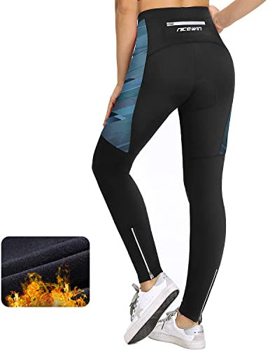 NICEWIN Radlerhose Fahrradhose Damen Lang mit Sitzpolster 4D Gepolsterte Winter Thermo Radhose Atmungsaktiv stoßfeste Tights Elastisch Hosen,XXL,Grau-Thermo Wolle