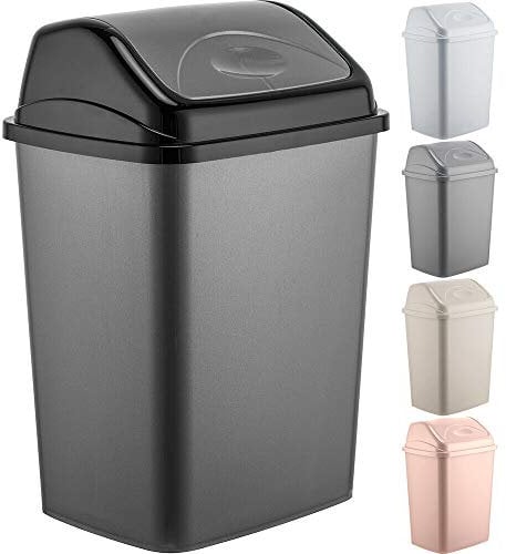 27L Plastic Flip Top Waste Bin - Removable Swing Lid Garbage Rubbish Kitchen Dustbins | Garbage Trash Can Recycle Recycling | Refused Bins For Home Bathroom Office | Flip Top Closure - Robust 27 Litre