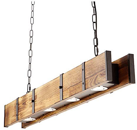 LED Pendelleuchte Retro Industrie Hängelampe Höhenverstellbare Massivholz Eisen Pendellampe 40W Esszimmer Wohnzimmer Büro Beleuchtung Kronleuchter Deckenlampe Scheinwerfer L100cm