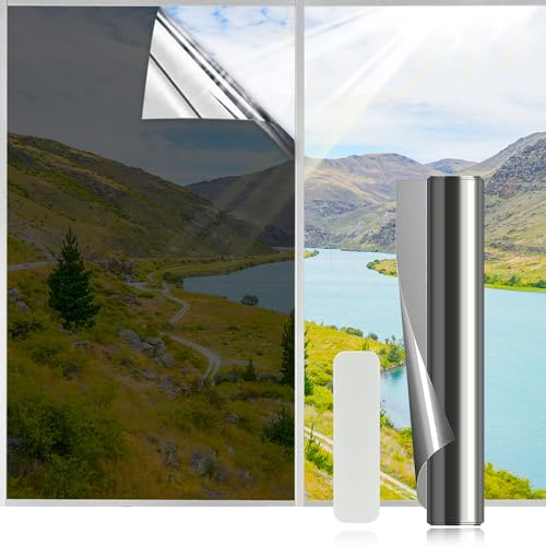 Película de Vinilo para Ventanas Privacidad de Efecto Espejo Anti 99% UV Vinilos de Lámina Adhesiva para Cristal Solar Protector de Privacidad Pegatina del Vidrio para Hogar Plata 60x200cm