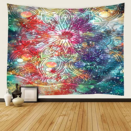 EHOMERY Wandbehang Om Wanddekoration Orient Rot Sternenhimmel Mit Psychedelischem Mandala-Muster Wandteppich Gemälde Industrial Wandschmuck Groß Schlafzimmer Wohnzimmer Wanddekoration 79X79 Inches