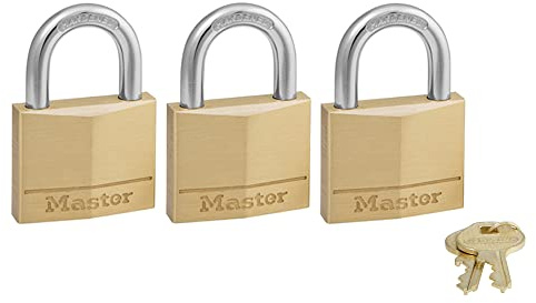 Master Lock 140TRI Solid Brass Padlock with Key, 3 Pack