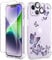 GVIEWIN Compatible with iPhone 14 Case 6.1 Inch 2022,with Tempered Glass Screen Protector+Camera Lens Protector, Flower Clear TPU Slim Bumper Shockproof Protective Soft Cover,Alluring Butterfly/Purple