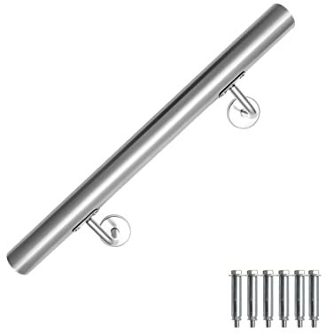 Vigevee Pasamanos de acero inoxidable, Barandilla Manos para escaleras, Baranda Montaje Soporte en Pared Barandilla Interior Exterior, Incluye soporte de pared y tapas de extremos, 50 cm