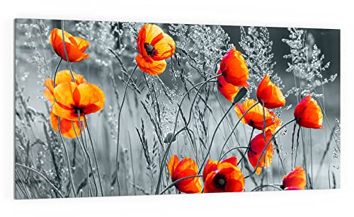 DEQORI Küchenrückwand Glas | Motiv Rote Mohnblumen | 100x50 cm | Bad- oder Herd-Rückwand | Herdblende Spritzschutz für Küche & Badezimmer | moderne Deko für Fliesenspiegel