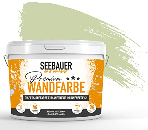 SEEBAUER diy Wandfarbe Grün 300ML für Innen (No. 714 Mystic Bamboo) Edelmatte hellgrüne Innenfarbe - Grüntöne sehr hohe Deckkraft - Matt, Abwaschbar und Tropffrei