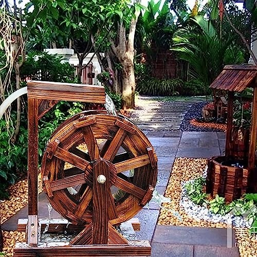 Brunnen Wasserspiel Garten Outdoor Holz Wasserrad Wasserfall Deko Balkon Zierteich Wasserspiele Brunnen Vintage Freistehend Wasser-Funktion Feng Shui Räder für Terrasse Teich Pool Springbrunnen ( Size