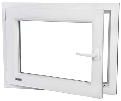 Fenster auf Alupl Neo Energeto Profile - Kunststofffenster Weiss BxH 900x550 mm - Garagenfenster/Gartenhausfenster/Kellerfenster 90x55 cm 2-fach Verglast - Din Links - Funktion Dreh Kipp