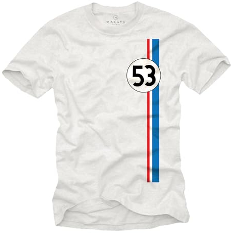 MAKAYA T-Shirt Herren - Herbie 53 Vintage Tuning Motiv Retro Geschenke für Autoliebhaber Weiß Größe M