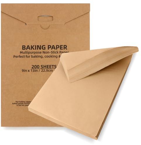 200 Feuilles de Papier Sulfurisé, 20x20cm,23x33cm,30x40cm Papier Cuisson, Antiadhésif Parchemin Prédécoupé, non blanchi pour Cuisine, Friteuse, Vapeur, Grill, Pizza (Marron, 23x33cm-200Feuilles)