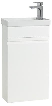 VCM 2-TLG Set/Waschplatz für Gäste WC/Gästebad/Waschtisch Toilette/grifflose Drehtüre/Badmöbel Badezimmer Set – Silora M hängend