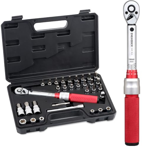BINGCOBBER Drehmomentschlüssel 1/4”,2.5-25NM Drehmomentschlüssel Fahrrad & Motordad Auto Set,mit viel Zubehör wie Verlängerungsstange, Bits, Nuss-Einsätze, Adapter