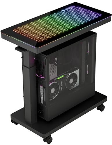 EUREKA ERGONOMIC Höhenverstellbarer Computer Tower Ständer, ATX-Gehäuse CPU Halter PC Ständer, unter Schreibtisch Drucker Cart mit Rollen und Maus Pad (LED)