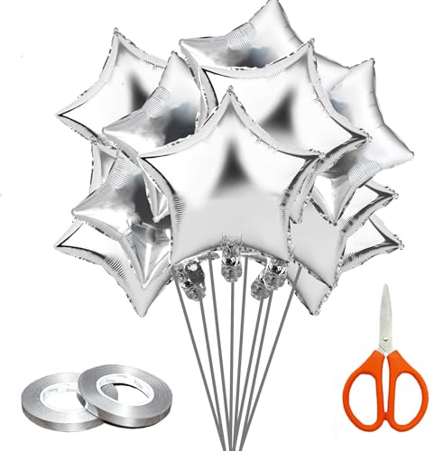 SHENSAIGO 30 Stück Stern Folienballons Silber, 18 Zoll Sternluftballons Heliumballon, Silberne Stern Geburtstagsballons, Silvester Deko Star Luftballons für Silvester Party Hochzeitsdeko Valentinstag