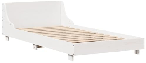 vidaXL Massivholzbett, Holzbett Bett mit Kopfteil, Bettgestell Bettrahmen mit Lattenrost, Einzelbett für Schlafzimmer, Weiß 90x200cm Kiefer