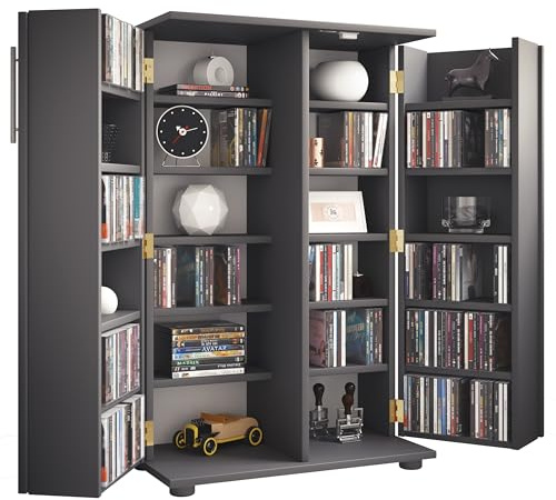 VCM CD/DVD Media Regal 60x31x93 cm 2 Türen 24 Fächer Holzwerkstoff | Stauraum für 600 CDs oder 260 DVDs - Wohnzimmer oder Büro - für Musikliebhaber - Holzwerkstoff, 2 Türen