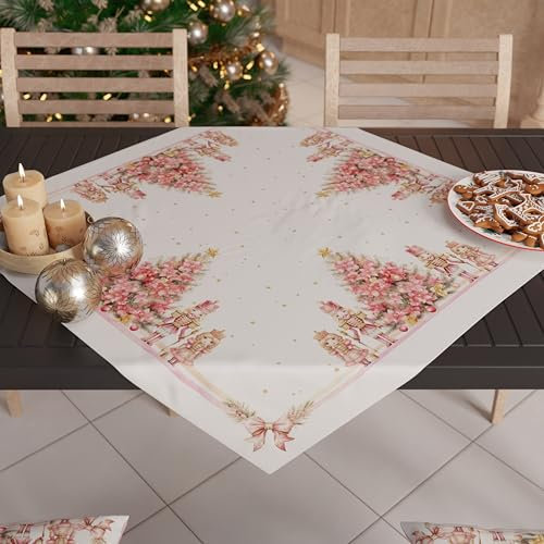 PETTI Artigiani Italiani - Weihnachts-Tischläufer, 90 x 90 cm, Rosa Nussknacker-Muster, 100 % Made in Italy