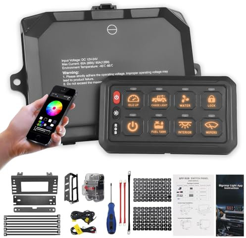 Panneau de commutation à distance Bluetooth Chelhead 12 V 60 A RVB 8 gangs, panneau de commande tactile LED avec fonction de gradation rétroéclairée, contrôle par application, étanche