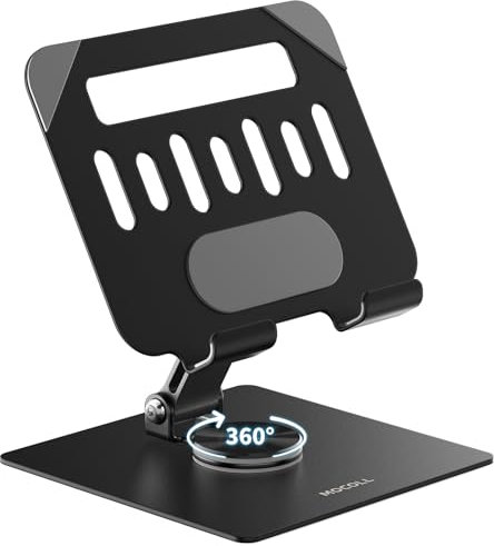 MOCOLL Supporto Tablet Porta iPad Stand Girevole a 360° da Tavolo Scrivania, Regolabile e Robusto con Cuscinetti in Silicone – Pieghevole, Antiscivolo, Compatibile con iPad, Android, Tablet