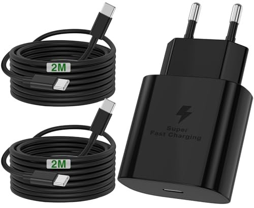 45W Cargador USB C Carga Rapida Samsung Original,Tipo C Enchufe con Cable USB C 2M+2M para Samsung Galaxy S25/S24/S23/S23+/S23 Ultra/S22/S21/S20, Xiaomi, iPhone 16 15, Huawei, Google