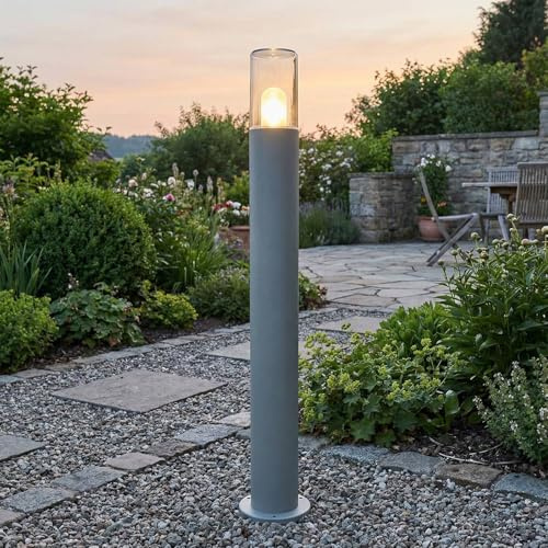 Lámpara bolardo aluminio fundido IP44 80 cm alto E27 gris moderno lámpara camino exterior lámpara exterior lámpara jardín iluminación