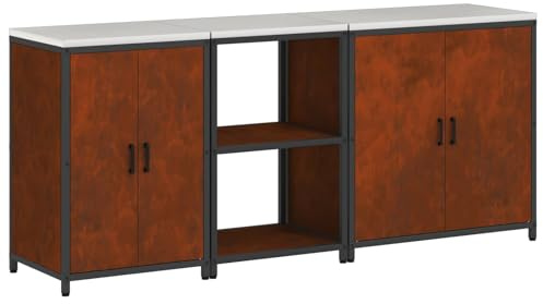 HETFTJN Küchensideboard Set 3tlg 210x50x92 cm Rostoptik aus Wetterfeststahl Modernes Design mit 6 Regalen Stauraumwunder für Esszimmer und Küche