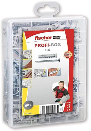 fischer - Maletín Surtido SX 5/6/8 (Juego Tacos y 90 Tornillos) 512642, Gris