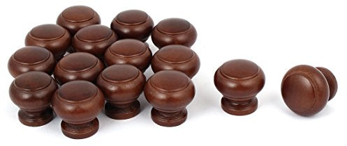 sourcing map Home Cabinet Drawer 27mmx25mm Wooden Wood Pull Knob Grab Handle Dark Brown for Dresser Drawer Wardrobe 15pcs