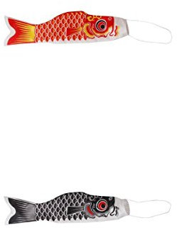 2 Stück 100 Cm japanischen karpfen flagge karpfen banner luftsack machen für die fische koinobori seeigelfisch wind wimpel muticolor fisch, Rot + Schwarz