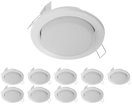 ledscom.de 10 Stück LED Einbaustrahler Zobe flach GX53 weiß matt rund 6,105W 560lm 107mm Ø Lochkreis 90mm Ø