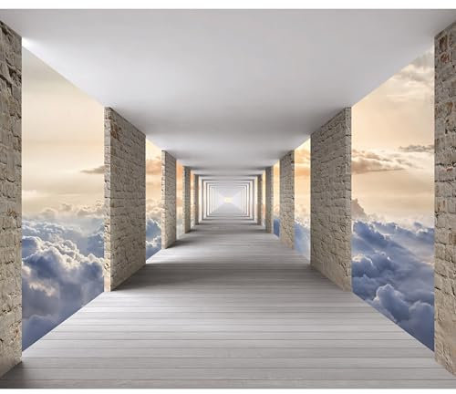 decomonkey - Papier Peint Panoramique 3d Effet Plaine 400x280 cm - Décoration murale moderne – Tapisserie décorative pour chambre salon - Brique nuages couloir espace ciel paysage