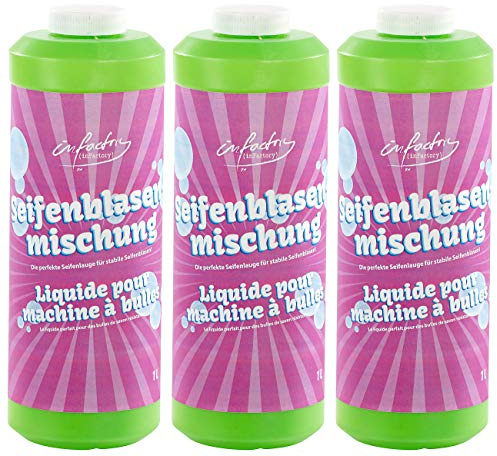 infactory Seifenblasenflüssigkeit: Mischung für Bunte Seifenblasen, 3X 1 Liter (Seifenblasennachfüllflaschen, Seifenblasen-Flüssigkeiten, Zauberstab)