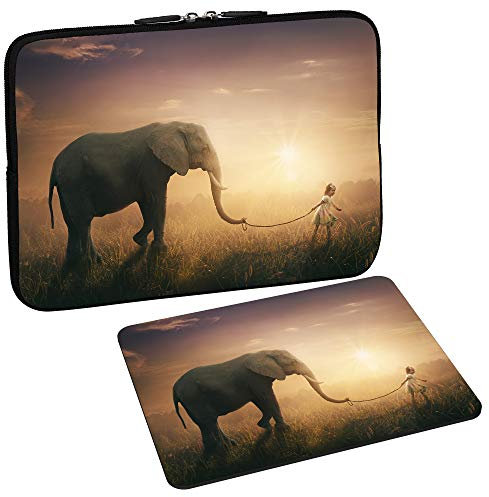PEDEA Design Schutzhülle Notebook Tasche bis 13,3 Zoll (33,7cm) mit Design Mauspad, Elephant