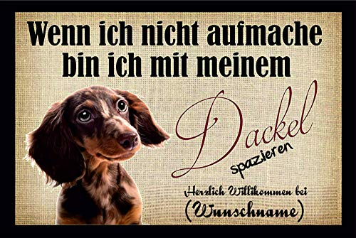 Crealuxe Fussmatte mit Wunschtext/Wunschname Wenn ich Nicht aufmache Dackel spazieren - 60x40 cm - Gummi Rückseite/rutschfest - Filzoberfläche - Bedruckte Türmatte - Innenmatte