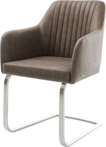 DELIFE Schwingstuhl Greg-Flex Freischwinger flach Edelstahl Mikrofaser Taupe Vintage Taschenfederkern
