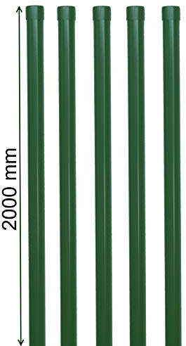 5x Metall Zaunpfosten Ø 34 mm 2000 mm – Gartenzaun Pfosten Grün RAL 6005 – Zaunpfahl Set für 1,7–1,8 m Schweißgitterzaun – Pulverbeschichtet inkl. Kunststoffkappe