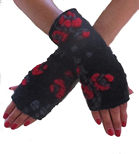 NAMSA - Pulswärmer aus Walkwolle - 80% Wolle, 20% Polyester, fingerlose Handschuhe, warme Fäuslinge, Fausthandschuhe