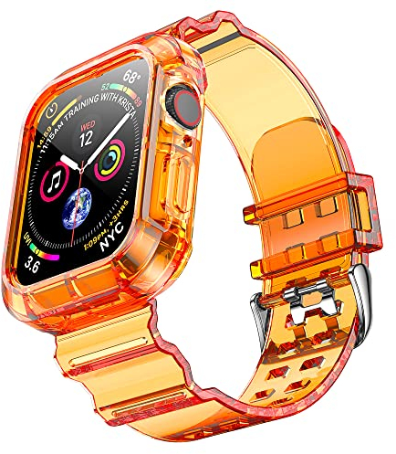 NotoCity Correa Compatible con Apple Watch SE, para Apple Watch Serie 8/7/6/5/4/3/2/1 38mm 40mm 41mm Correa de Repuesto con Funda, Creativa,Transparente (Naranja)
