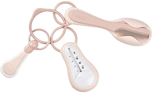 BÉAB, Pflegeset für Babys und Kinder, Badethermometer + Nagelknipser + Kamm/Haarbürste - Rosa