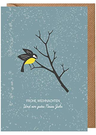 dabelino 1x Weihnachtskarte (blau) mit Umschlag: Vogel/Frohe Weihnachten (Karte Weihnachten einzeln, originell, Klappkarte, nachhaltig, Natur-Papier ohne Plastik-Beschichtung, hochwertig)