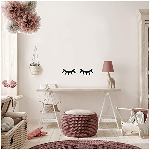 2er Set Wimpern Aufkleber 25x12 cm je Wimper Wandtattoo Wandsticker Deko für Kinderzimmer Babyzimmer Selbstklebend Sticker für Wand Möbel Y053 (Schwarz)