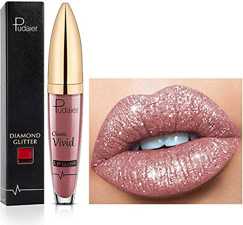 18 Farben Diamant glänzender langanhaltender Lippenstift,3D Shining Stars Perlglanz Lipgloss,Shimmer Metallic Texture Liquid,lang anhaltender Lipgloss,wasserdichte langlebiger Not Stick Cup (07)
