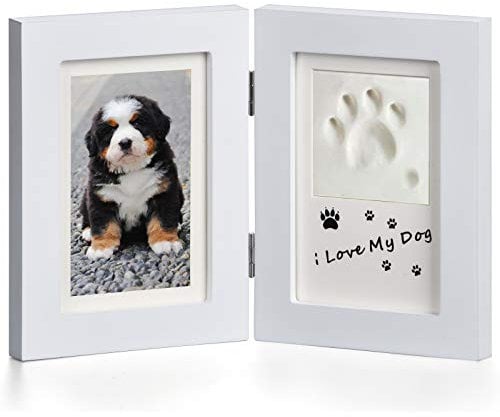 Goomis pet imprint Pfotenabdruck 3D Set Hund oder Katze, Holz Bilderrahmen,3D Gipsabdruck - Weiß, Wanddekoration für
