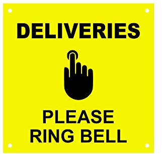 DELIVERIES Please Ring Bell, Entrance Notice Sign - Waterproof Acrylic Drill Holes (Yellow)
