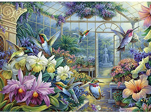 Bits and Pieces - 300 Piece Jigsaw Puzzle for Adults 18 x 24 - Antique Greenhouse - 300 pc Hummingbirds, Flowers, Butterflies - Jigsaw by Oleg Gavrilov