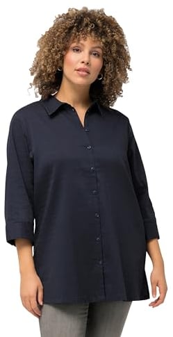 Ulla Popken Damen Bubblebluse Blusen, Navy Blau, 58-60
