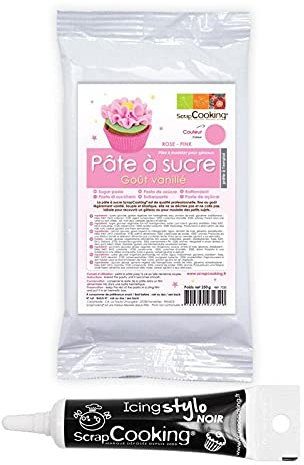 Pasta di zucchero rosa aroma vaniglia + penna per glassa nera