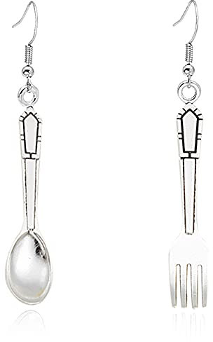 CHUNYANAN Vintage Creativity Tableware Spoon Fork Asymmetry Dangle Earrings Mini Simulation of Handmade Alloy Earrings for Women, Metal