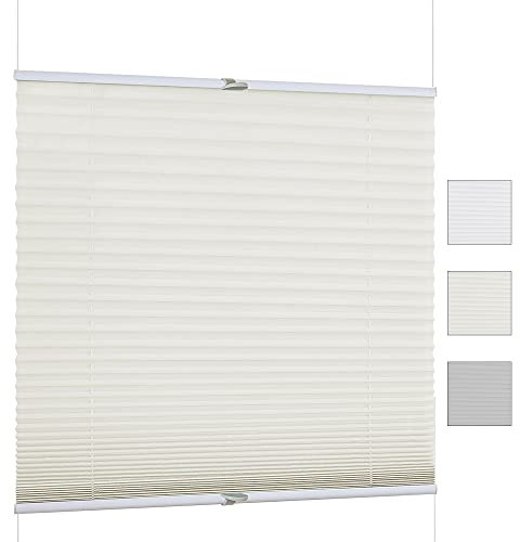 iomangio® Klemm Plissee ohne Bohren Faltrollo mit Klemmträger 90cm x 130cm Beige Klemmrollo Blickdicht Sonnenschutz Jalousie für Fenster Fertigplissee Rollo